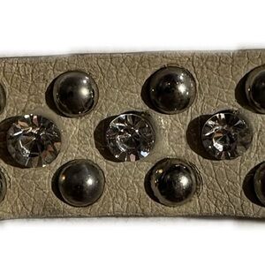 Silver and Rhinestone Studded cream Leather Bracelet